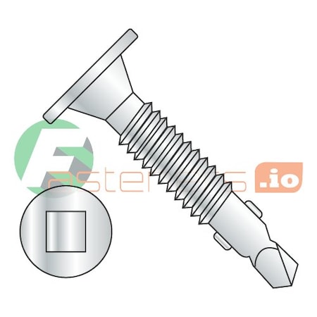 Newport Fasteners Self-Drilling Screw, #12-24 x 1 in, Zinc Plated Steel Wafer Head Square Drive, 3000 PK 188365